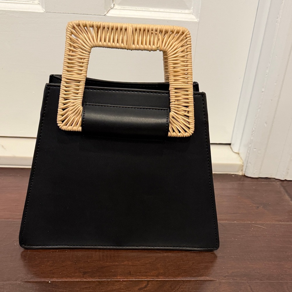 a new day Black Tote with Woven Tan Handle